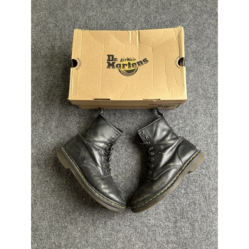 Women's Dr. Martens 1460 Greasy Black Leather Lace Up Boots, Size US 9